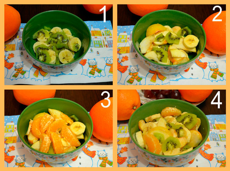 Фото рецепт приготовления фруктового салата с киви и мандарином