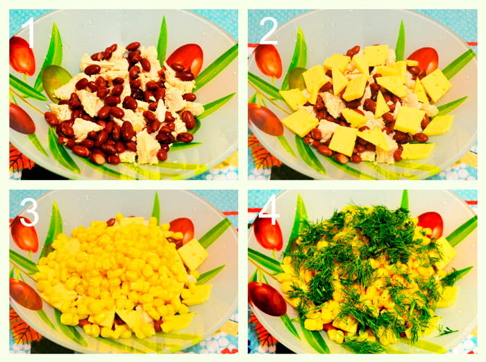Процесс приготовления салата с фасолью 