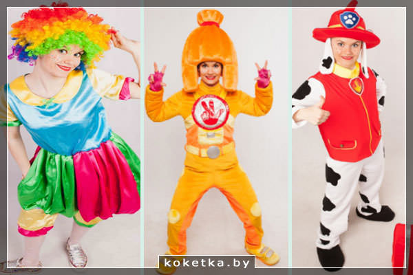 Весёлые аниматоры в разных тематических костюмах для детских мероприятий