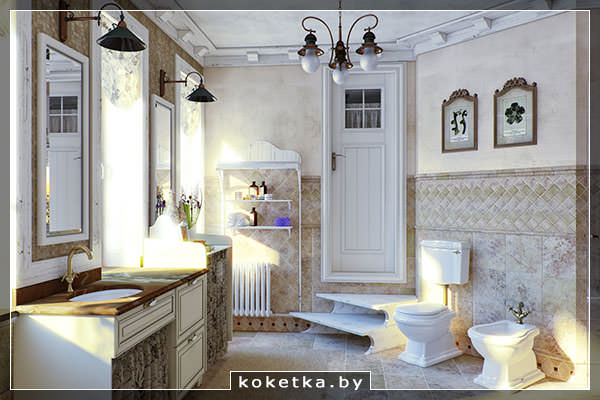 Просторная ванная комната в стиле французского кантри