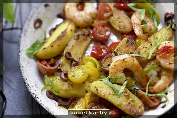 картошка с креветками - простое и лёгкое в приготовление блюдо на обед или ужин